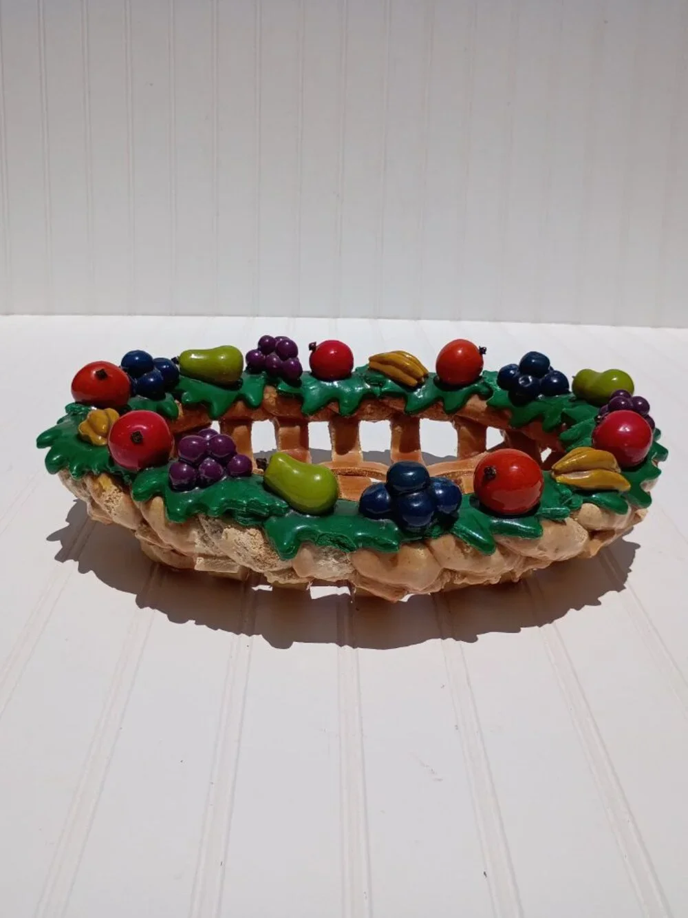 Vintage Salt Bread Dough Fruit Basket Woven Folk Art Centerpiece Bowl Handmade